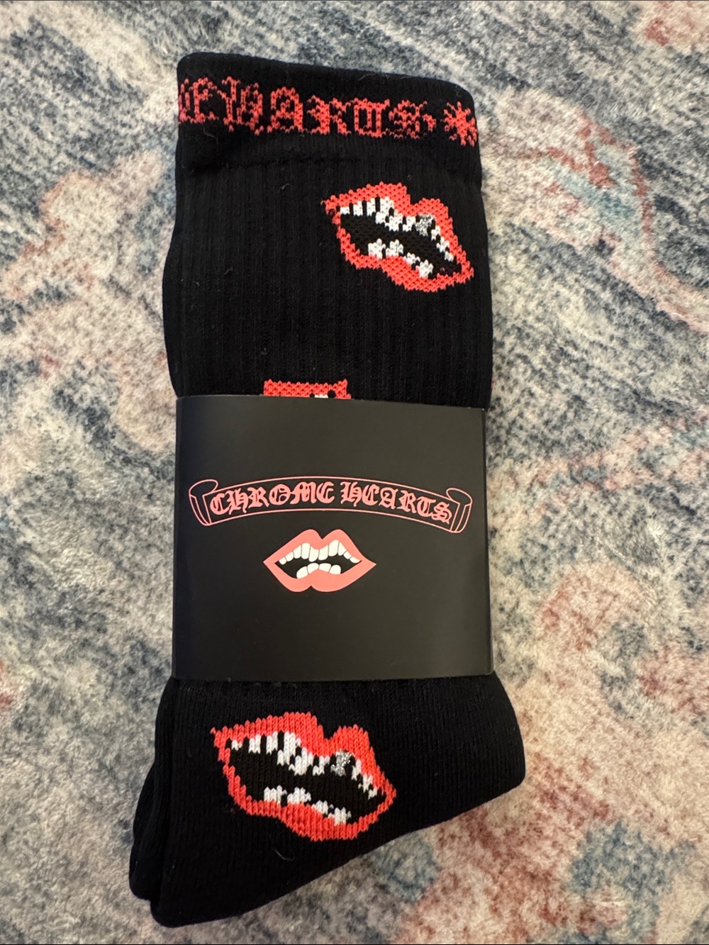 Chrome Hearts Black Socks with Red Lip Motif